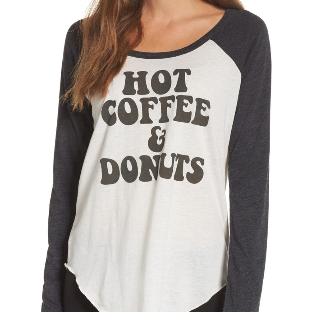 Chaser women M Hot Coffee & Donuts raglan shirt scooped neck grungecore punk